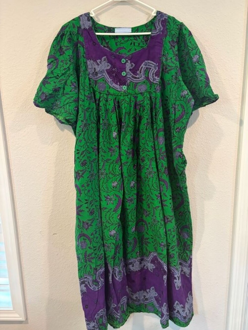 Only Necessities Womens Green Purple Floral 100% Cotton Short Sleeve Midi Dress